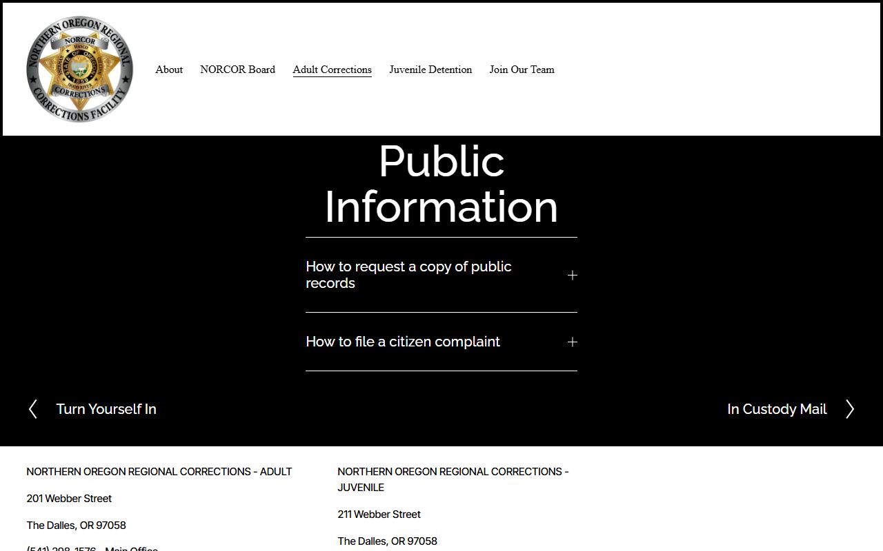 Sherman County booking photo request through NORCOR public records