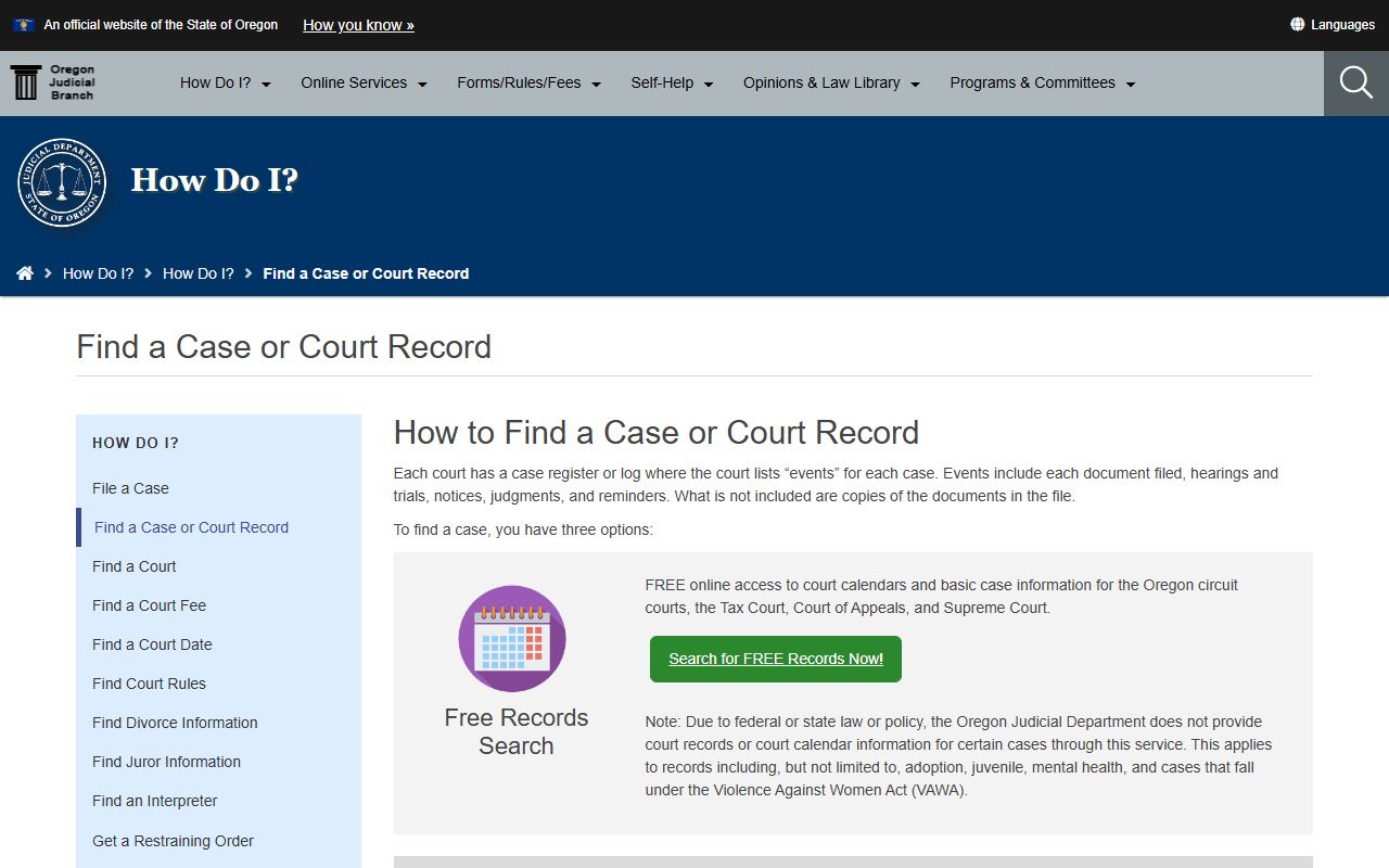 Sherman County court records after jail arrest through Oregon Judicial Department search channels